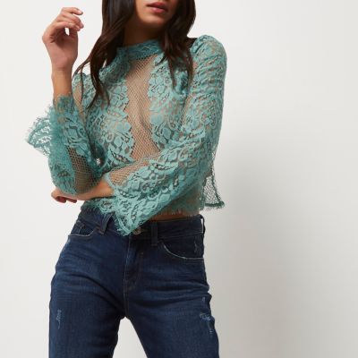 Light green lace flute top